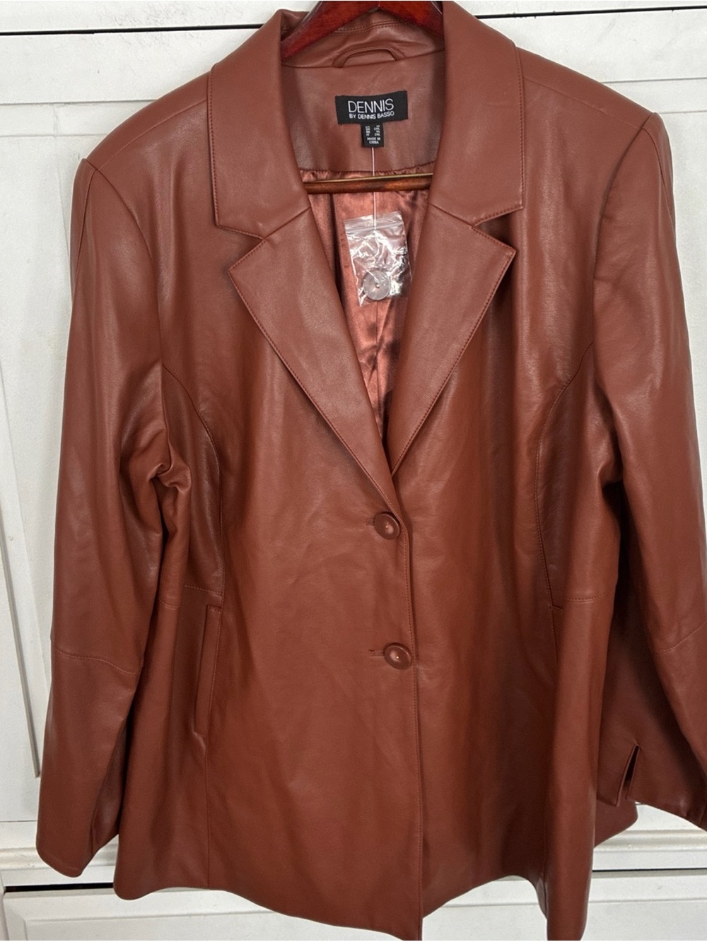 Dennis Basso Women's Brown Faux Leather Blazer Jacket 2X NEW
